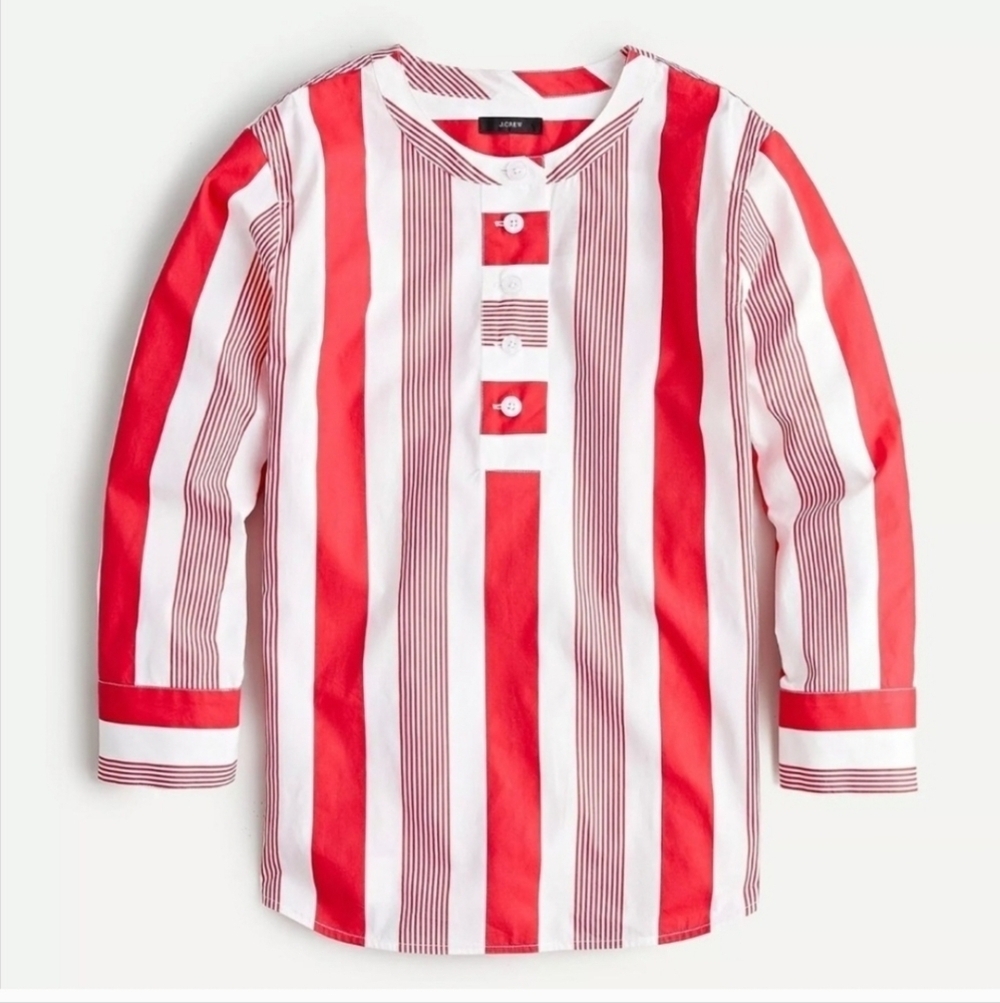 J.Crew Cotton Red Stripe Poplin Set XS